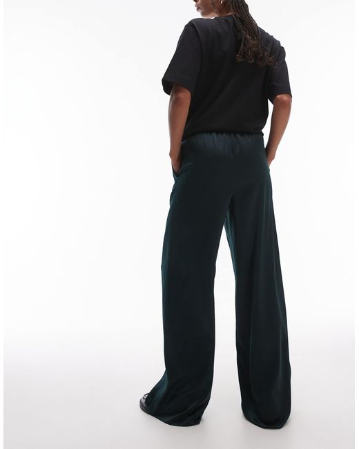 TOPSHOP Black Satin Drawcord Trouser