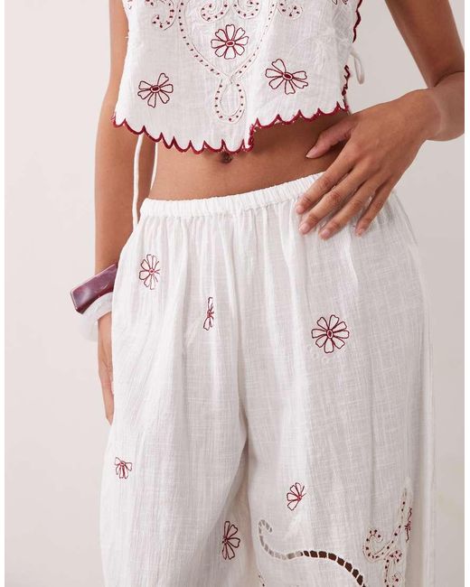 ASOS Pink Nienna Beach Embroidered Trouser