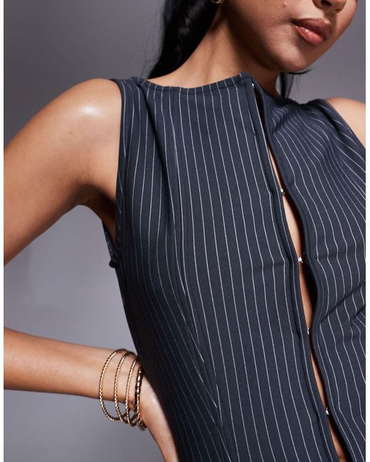 ASOS Blue Co-ord Hook And Eye Peplum Waistcoat Top