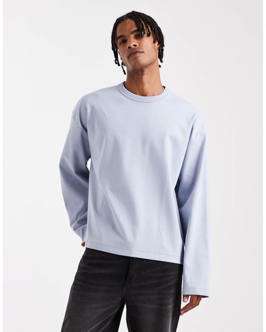 ASOS – premium – schweres, kastiges, langärmliges oversize-shirt in Blue für Herren