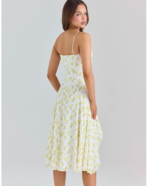 House Of Cb White Yvette Lemon Floral Print Georgette Midi Dress