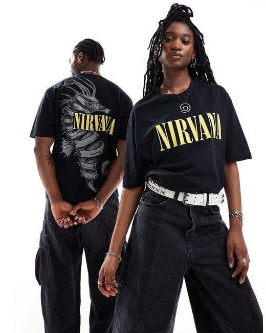 T-shirt unisexe oversize avec imprimés nirvana et hippocampes sous licence ASOS en coloris Black