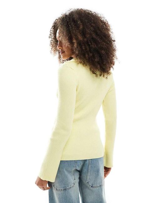 ASOS Yellow Rib V Neck Collared Cardigan