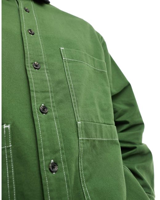 ASOS Green Overshirt With Cord Collar for men
