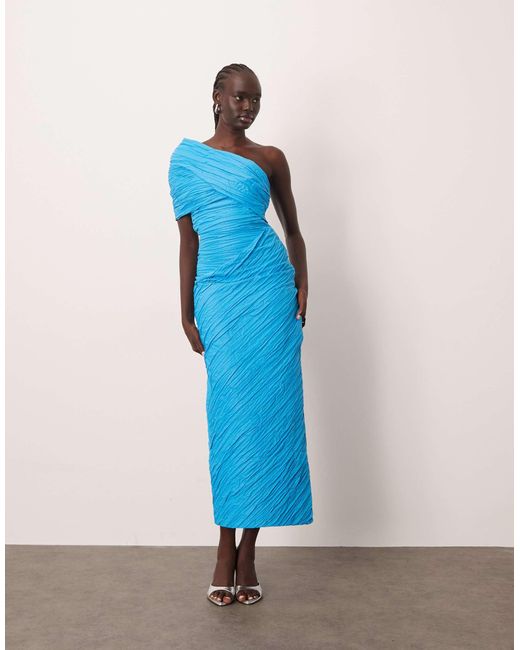 ARRANGE Blue One Shoulder Structured Drape Maxi Dress