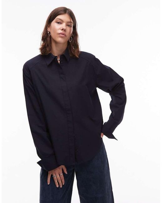 ASOS Blue Dipped Hem Shoulder Pad Shirt