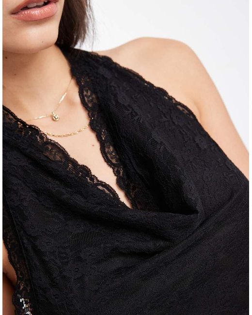 Miss Selfridge Black Lace Cowl Neck Playsuit With Scarf Detail