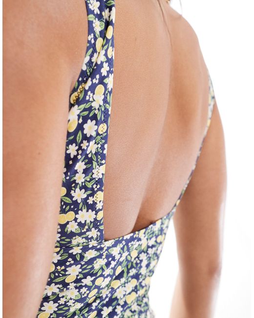 & Other Stories Blue Plunge Floral Print Swimsuit