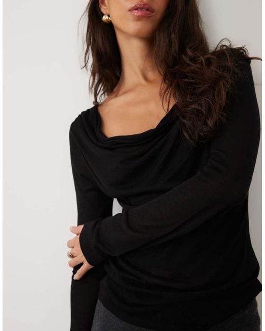 ASOS Black Fine Knit Cowl Neck Drape Top