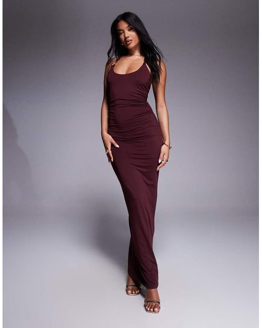 SNDY'S Purple Metal Hardware Detail Twist Halterneck Maxi Dress