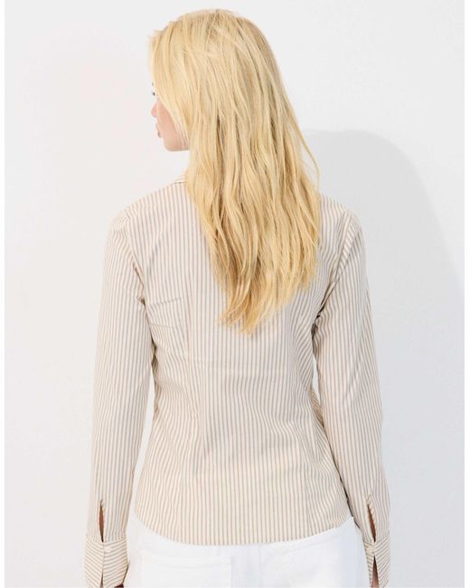 Stradivarius White Basic gestreiftes tailliertes hemd