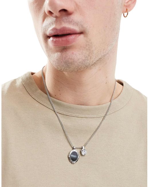 ASOS – farbene halskette mit schwarzem schmuckstein-anhänger und strassstein-anhänger in Natural für Herren
