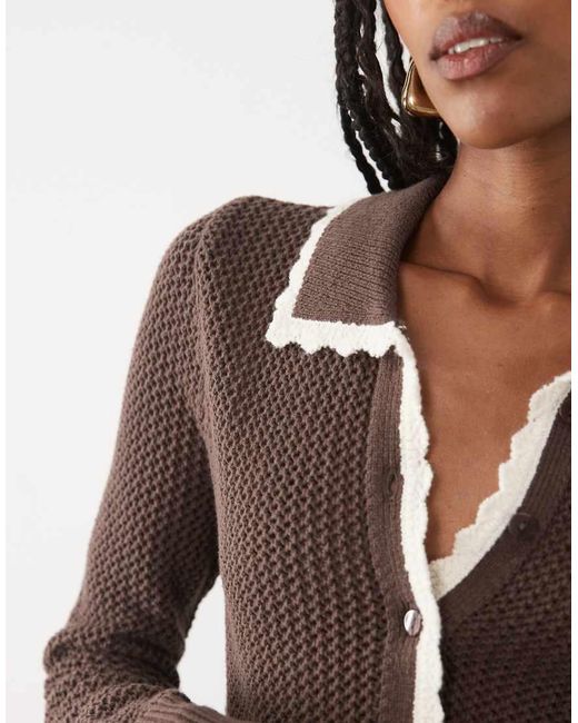 Abercrombie & Fitch Natural Fitted Knit Cardigan With Crochet Collar