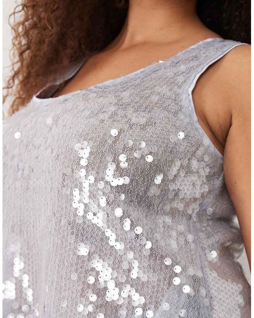ASOS Purple Asos Design Curve Co-Ord Glass Sequin Scoop Neck Cropped Cami