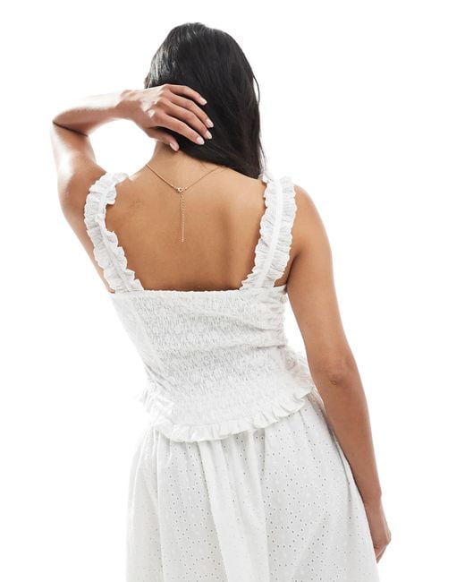 Miss Selfridge White Cotton Broderie Corset Top