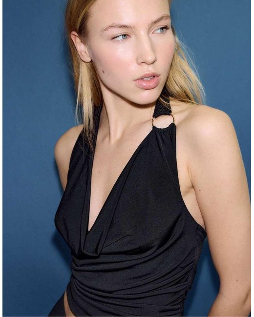 Stradivarius Blue Draped Neckline Ring Top