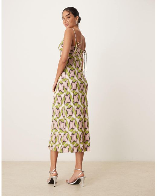 Mango Natural V-neck Retro Geometric Print Straight Fit Maxi Dress