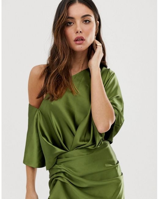 ASOS Drape Asymmetric Midi Dress in Green | Lyst ASOS Drape Asymmetric Midi Dress in Green | Lyst