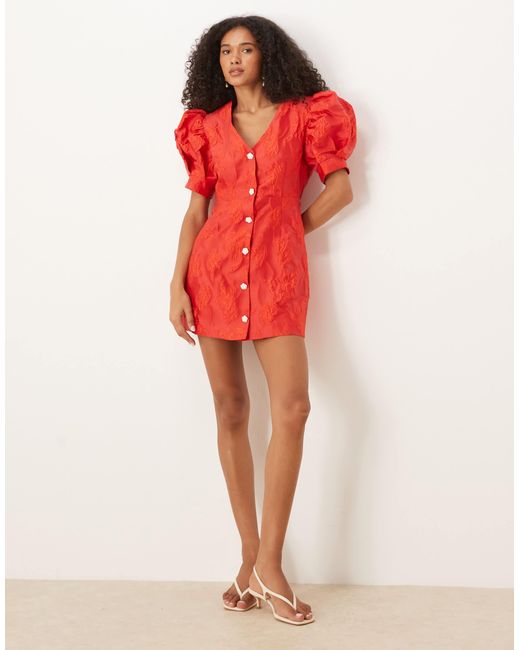 Sister Jane Red Rhinestone Button Jacquard Mini Dress