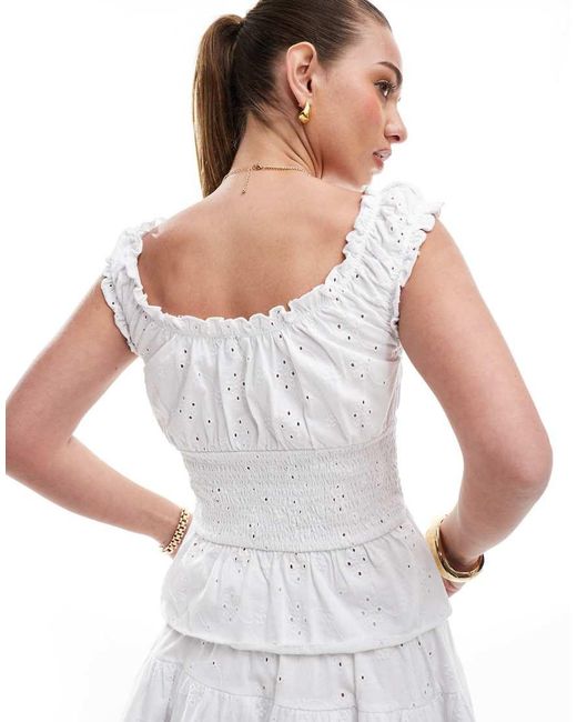 ASOS White Broderie Button Through Milkmaid Top