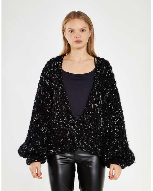 Glamorous Black Fleck Cable-Knit -Cardigan