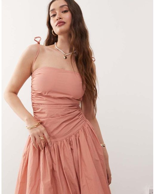 Amy Lynn Pink Alexa Tie Shoulder Puffball Nylon Midi Dress