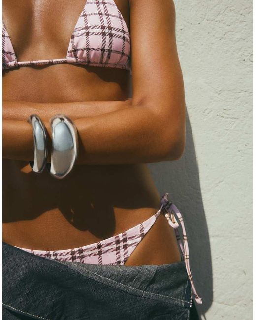 Bershka Brown Checked Bikini Briefs