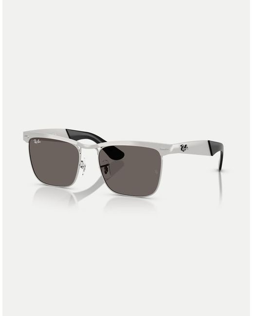 Ray-Ban Gray Wayfarer Deluxe Square Sunglasses With Lens