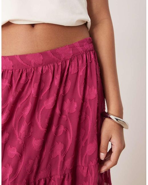 Lovedrobe Pink Floral Burnout Tiered Maxi Skirt