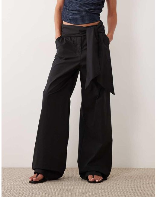 Mango Blue Tie Waist Tailored Pants