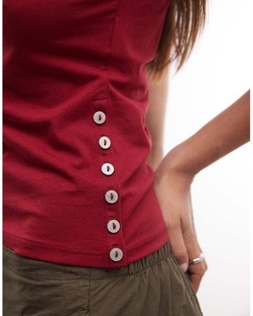 Weekday Red Tank Top With Side Button Detail