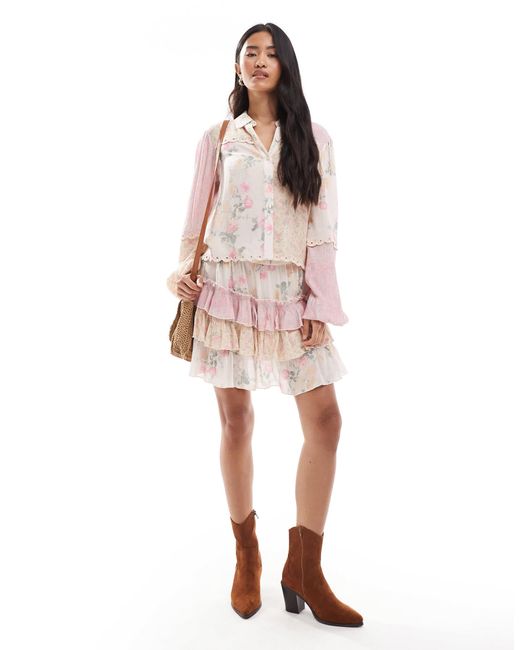 Miss Selfridge Pink – gewebte hemdbluse mit mustermix und blümchenmuster