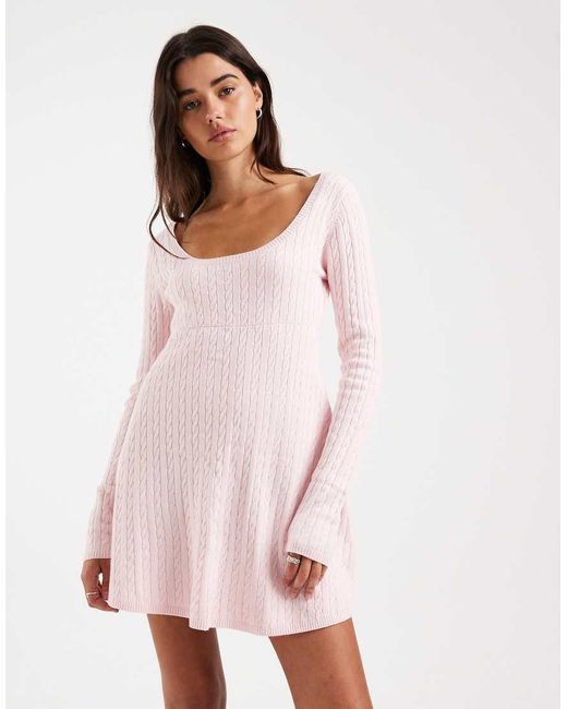Hollister Pink Tie Back Babydoll Sweater Mini Dress