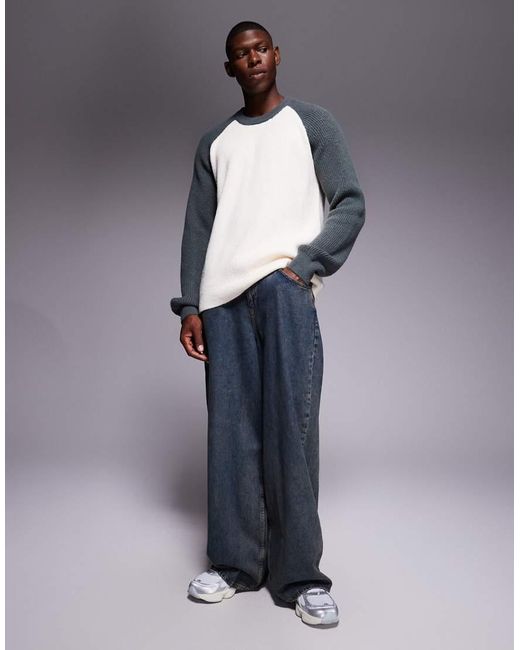 Jersey Blanco Holgado De Manga Larga Raglán Con Cuello Redondo De Punto De ASOS de hombre de color Gray