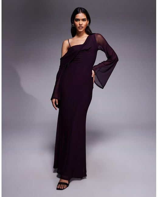 ASOS Blue Mesh Folded Neckline Midi Dress With Fallen Shoulder