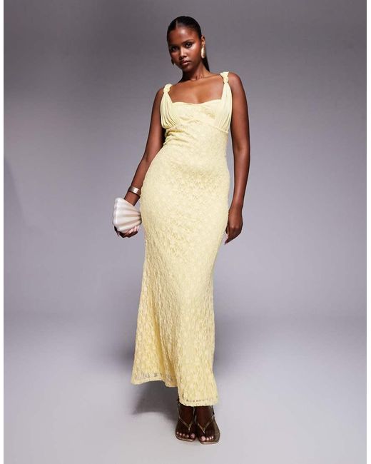 ASOS Maxi Cami Jurk Met Kant En Ruches in het Yellow