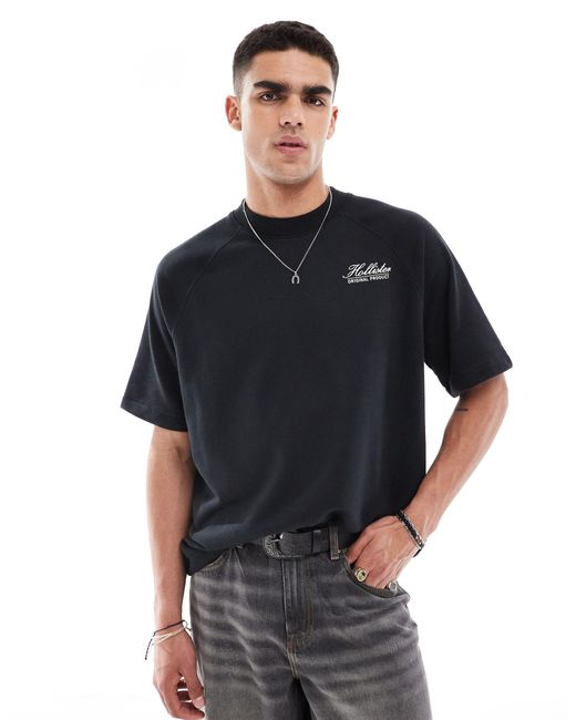 Hollister Black Logo Short Sleeve Oversized Terry Sweatshirt for men
