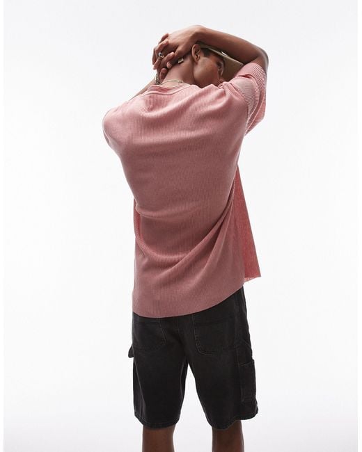 Camiseta plisada extragrande Topman de hombre de color Pink