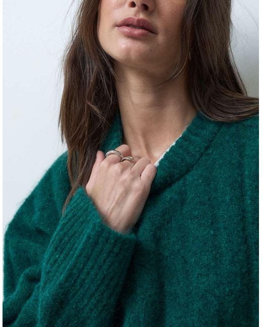 ASOS Green Wide Rib Boxy Crew Jumper