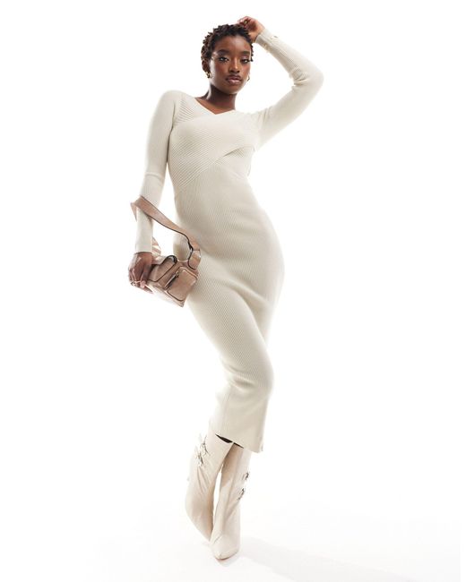 In The Style Natural Cross Front Detail Knitted Midi Jumper Dress
