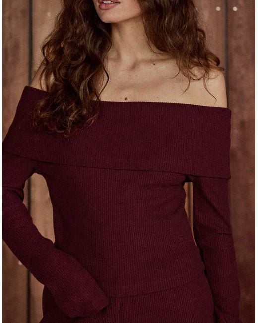 4th & Reckless Brown Ribbed Deep Bardot Top Co-Ord
