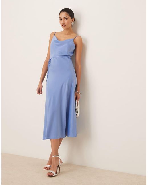Vestido Midi Azul Claro De Tirantes De Satén De Y.A.S de color Blue