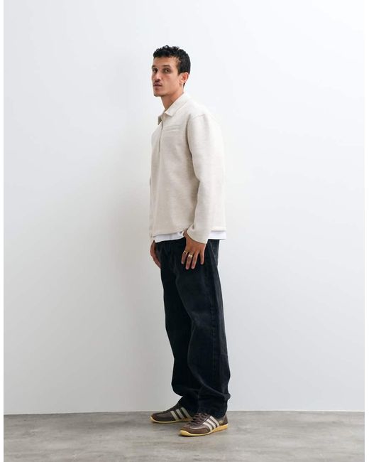 ASOS White Relaxed Quarter Zip Long Sleeve Polo for men