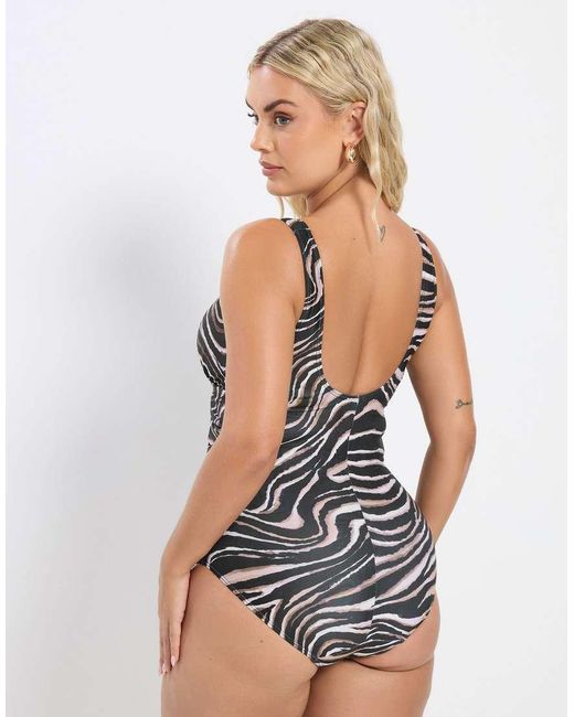 Yours Clothing Black Zebra Print Plunge Swimsuit