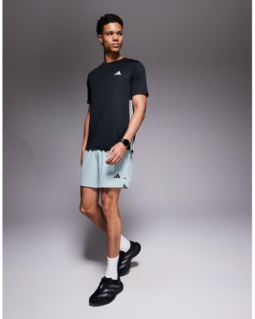 Adidas Originals Blue Adidas Training Essentials 3 Stripe T-shirt for men