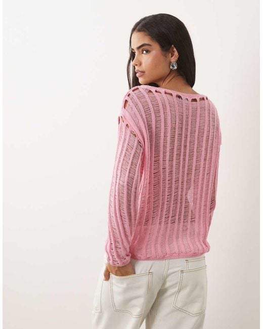 ASOS Pink Knitted Ladder Stitch Jumper