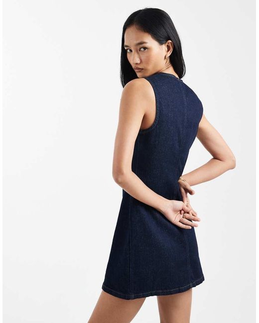 New Look Blue Denim Cinched Button Through Mini Dress