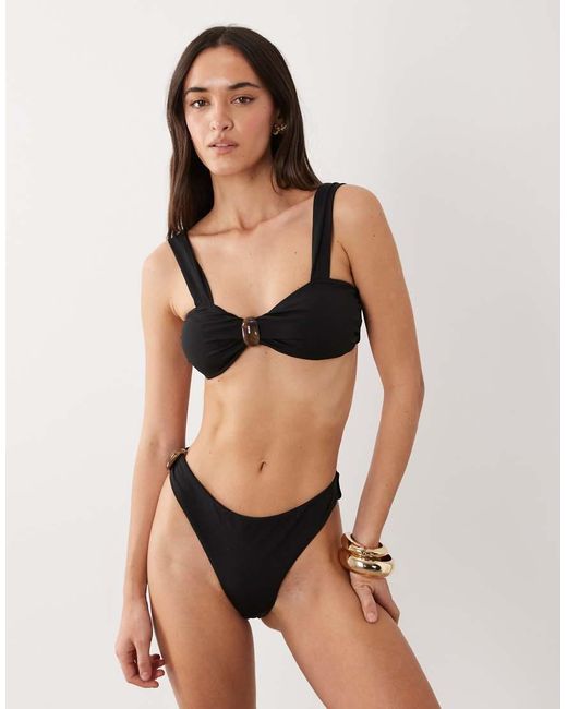 4th & Reckless Black Green Gem Detail Tie Back Bikini Top Co-ord