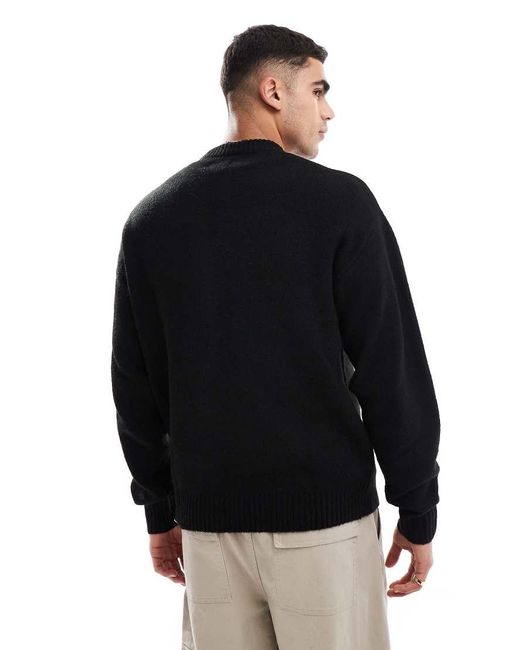 Jack & Jones Black Oversized Fluffy Crew Neck Jumper for men