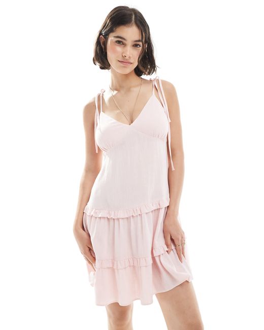 Miss Selfridge Pink – gestuftes minikleid aus leinen